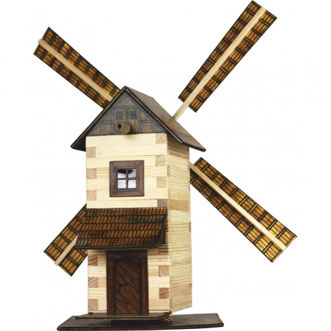 Játékok 9-12 éveseknek - Set constructie arhitectura Moara de vant, 137 piese din lemn, Walachia