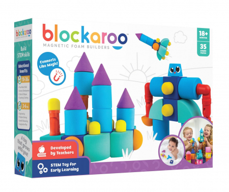 Cadouri copii 2 ani - Djeco-Set-cuburi-din-spuma-cu-magnet-Blockaroo-Castel-35-piese