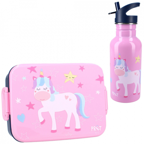 Set cutie alimente 16x13x5 cm si bidon inox 500 ml Prêt pink Unicorn [1]