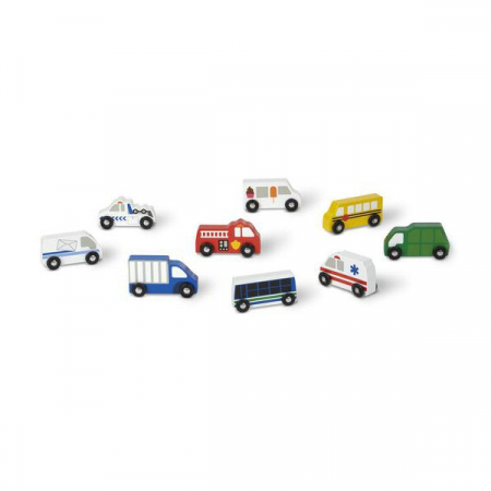 Melissa & Doug Set de 9 masinute utilitare din lemn [1]
