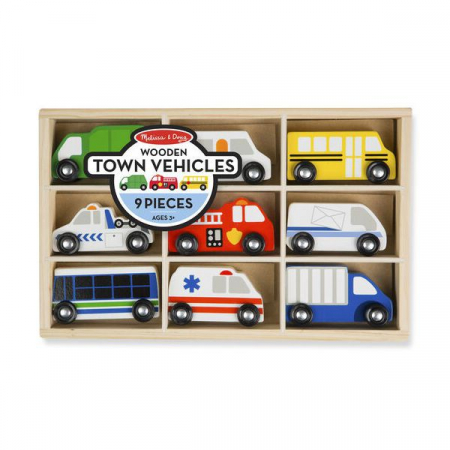 Jucarii +2 Ani - Melissa & Doug Set de 9 masinute utilitare din lemn