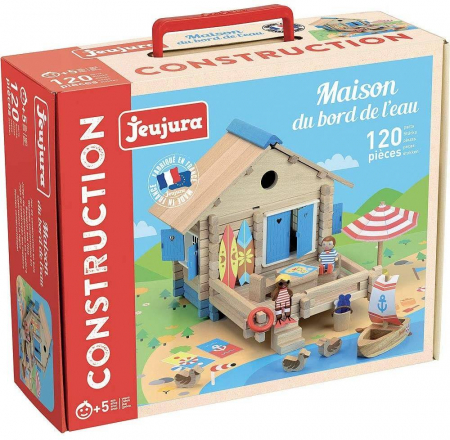 Oktató játékok és játékok - Jeu-Jura-Set-de-constructie-din-lemn-Casuta-la-Plaja-120-Piese