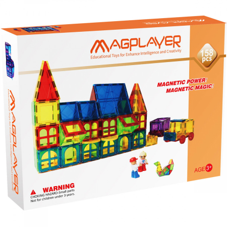 Jucarii +2 Ani - Magplayer Set de constructie magnetic 3D - 158 piese