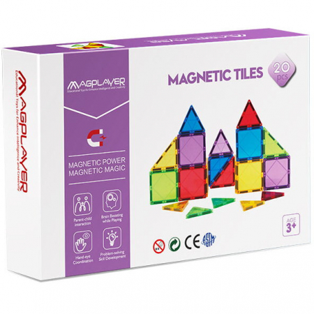 Jucarii +2 Ani - Magplayer Set de constructie magnetic 3D - 20 piese