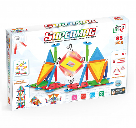 Jucarii 6-8 ani - Supermag Set de constructie magnetic Supermag Projects Multicolor 85 piese