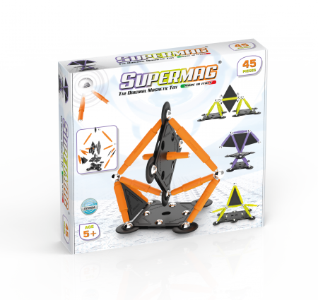 Jucarii 6-8 ani - Supermag-Set de constructie magnetic Supermag Projects Tehnicolor, 45 piese