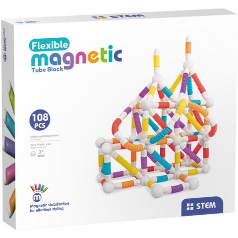 Oktató játékok - Set de constructie STEM magnetic - Tuburi flexibile (108 piese)