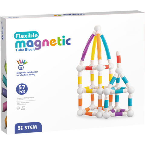 Oktató játékok - Set de constructie STEM magnetic - Tuburi flexibile (57 piese)