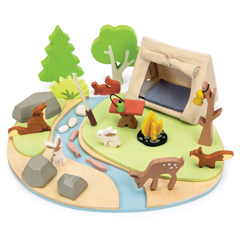 Oktató játékok - Set de joaca camping in natura, din lemn premium - Wildlife Camping Playset - Tender Leaf Toys