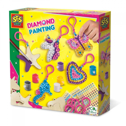 Jucarii +3 Ani - SES Creative-Set De Pictat Si Lipit Diamante -Brelocuri Din Lemn