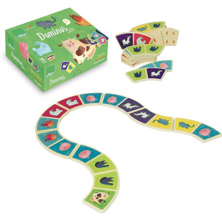 Olcsó ajándékok gyerekeknek - Vilac-Set-din-lemn-cu-piese-Domino-cu-ilustratii-de-la-Ferma