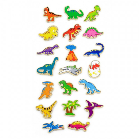Játékok 3-5 éveseknek - Set dinozauri magnetici din lemn 20 buc, Viga