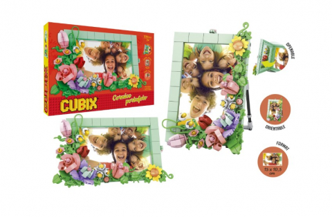 Cadouri copii - Set-educativ-de-constructie,-Rama-Foto,-Globo-Cubix,-cu-flori-pe-rama,-orientabila-pentru-landscape-sau-portret,-dimensiune-poza-15-x-10.5-cm,-336-piese,-+7-ani-Globo