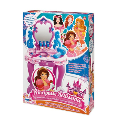 Jucarii educative - RS Toys-Set frumusete pentru fetite, masuta cu oglinda si accesorii coafat si machiat, feon, oglinda cu lumini, accesorii parfumat si machiat, sertar pentru bijuterii, 67 cm inaltime