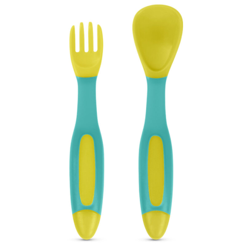 Set lingurita si furculita flexibile Baboo - Galben Verde, 6 luni+ [4]