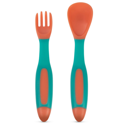 BABOO-Set lingurita si furculita flexibile Baboo - portocaliu Verde, 6 luni+ [5]
