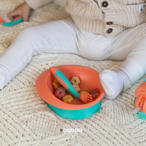 BABOO-Set lingurita si furculita flexibile Baboo - portocaliu Verde, 6 luni+ [1]