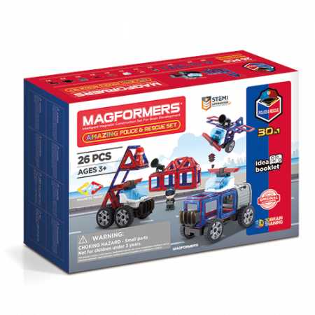 Jucarii magnetice - Clics-toys-Set-magnetic-de-construit-Magformers-masini-de-interventie