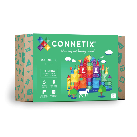 Akciók - Set Magnetic Educativ Connetix Rainbow Creative Pack, 102 Piese – Jucarii STEM Premium Pentru Constructii Creative