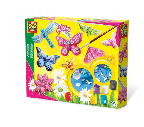 Jocuri si Jucarii Educative - SES Creative-Set Mulaj Si Pictura-Fluturi Cu Sclipici
