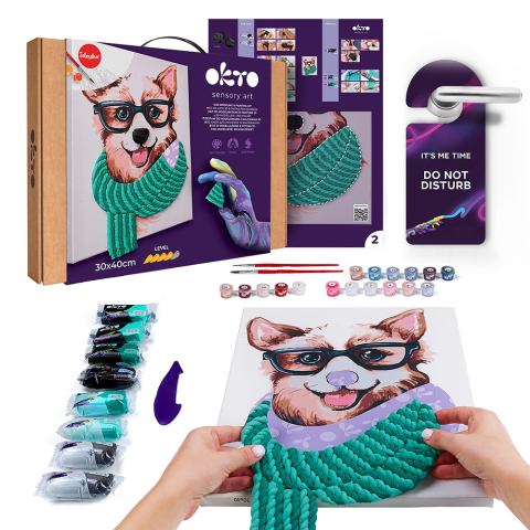 Jucarii educative - Okto-Set pictura si modelare 3D cu argila usoara, 30*40 cm - Fashion Corgi