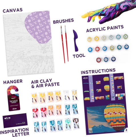 Set pictura si modelare 3D cu argila usoara, 30*40 cm - Hot Air Balloon flight [4]