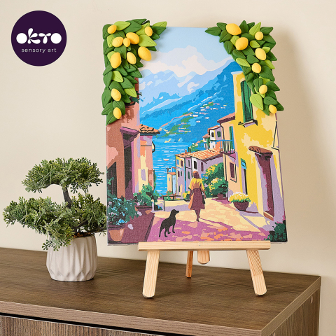 Jucarii educative - Okto-Set pictura si modelare 3D cu argila usoara, 30*40 cm - Lemon weekend
