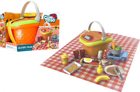 Cadouri botez - Set-tematic-de-joaca-pentru-copii,-Cos-cu-alimente-pentru-picnic,-Globo,-24-piese-incluse,-mini-aragaz-si-oala-pentru-mancare,-fructe,-legume,-suprafata-de-joc-in-carouri-rosii,-+2-ani-Globo
