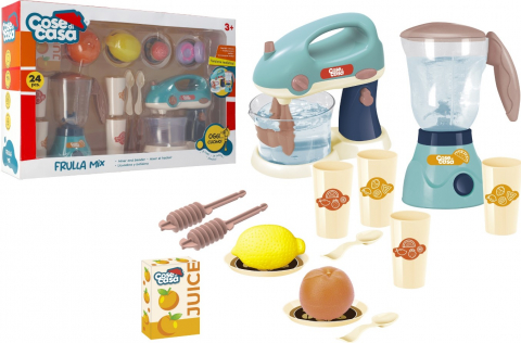Cadouri copii - Set-tematic-de-joaca-pentru-copii,-Globo,-aparate-multifunctionale-casnice-de-jucarie,-blender-si-mixer-cu-bol,-functionare-cu-baterii,-accesorii-mancare-incluse,-24-piese-in-pachet,-+3ani-Globo