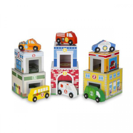 Játékok 2 éves kortól - Melissa & Doug Sortator de forme Piramida cu masinute