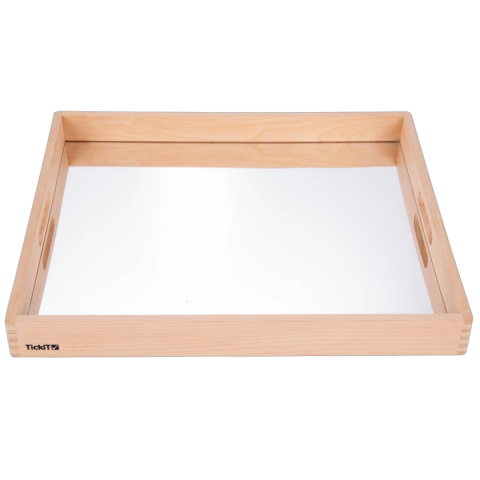 Cadouri copii - Tava-mare-din-lemn-cu-oglinda-acrilica,-500-x-435-x-50-mm,-pentru-activitati-senzoriale-TickiT