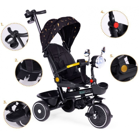 Ecotoys-Tricicleta pentru copii scaun rotativ 360a° roti din spuma EVA Ecotoys WQL-186 - Negru [6]