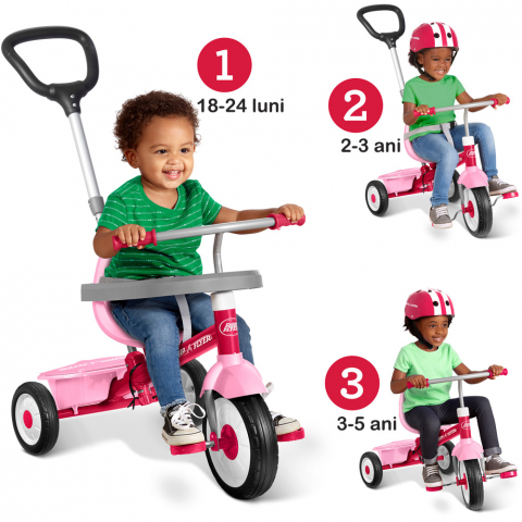 Radio Flyer-Tricicleta Radio Flyer 3-in-1 Stroll 'N Trike, Roz, 1.5 - 5 ani [4]