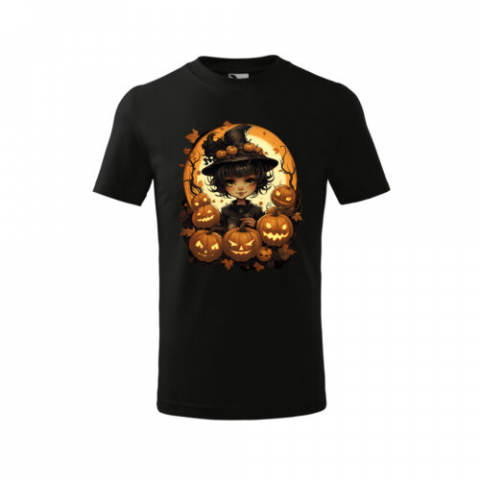 Cadouri personalizate - Bebeluc Print-Tricou Personalizat Copii Halloween – Vrăjitoare Drăguță și Dovleci