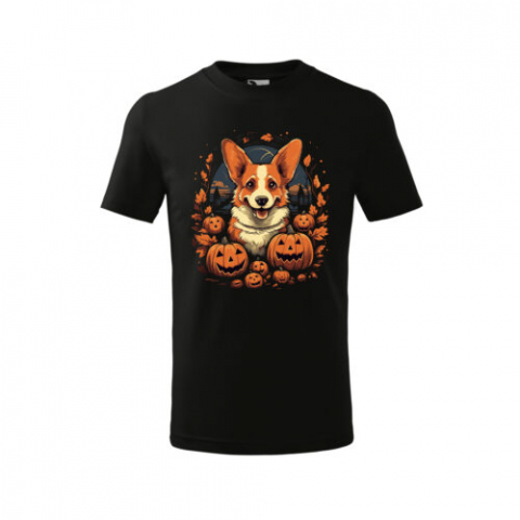 Cadouri personalizate - Bebeluc Print-Tricou Personalizat Corgi de Halloween – Design Cu Dovleci pentru Copii