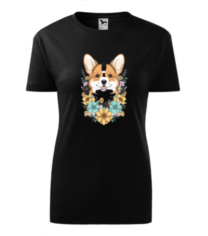 Tricou Personalizat cu Câine Corgi și Flori - Design Unic și Adorabil [2]