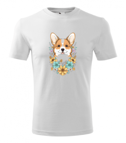 Cadouri personalizate - Bebeluc Print-Tricou Personalizat cu Câine Corgi și Flori - Design Unic și Adorabil