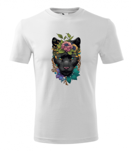 Cadouri personalizate - Bebeluc Print-Tricou Personalizat cu Panteră Neagră și Flori - Design Artistic și Modern