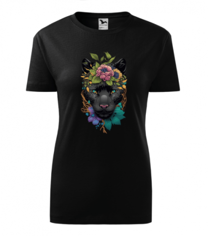 Bebeluc Print-Tricou Personalizat cu Panteră Neagră și Flori - Design Artistic și Modern [2]