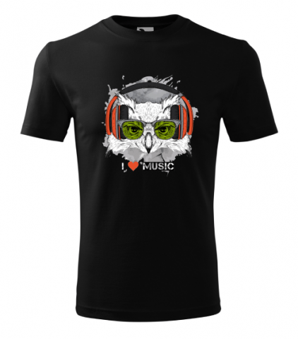 Cadouri personalizate - Bebeluc Print-Tricou Personalizat I Love Music cu Bufniță Cool - Design Modern și Creativ