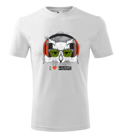 Cadouri personalizate - Bebeluc Print-Tricou Personalizat I Love Music cu Bufniță și Căști - Design Modern și Creativ