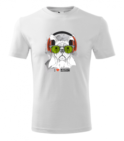 Bebeluc Print-Tricou Personalizat I Love Music cu Bulldog și Căști - Design Cool și Modern [1]