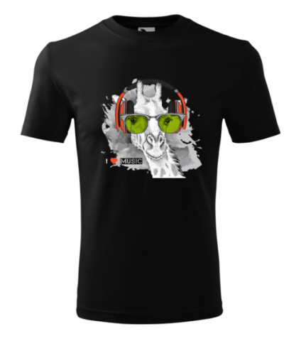Cadouri personalizate - Bebeluc Print-Tricou Personalizat I Love Music cu Girafă și Căști - Design Amuzant și Modern