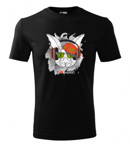 Cadouri personalizate - Bebeluc Print-Tricou Personalizat I Love Music cu Iepure Cool și Căști - Design Modern și Jucăuș