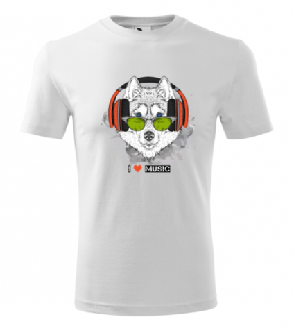 Személyre szabott póló I Love Music farkassal és fejhallgatóval – modern és eredeti design [1]