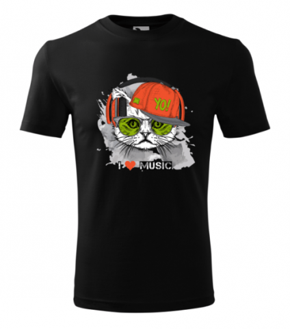 Cadouri personalizate - Bebeluc Print-Tricou Personalizat I Love Music cu Pisică și Căști - Design Modern și Jucăuș