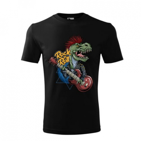 Személyre szabott ajándékok - Tricou Personalizat Rock 'n Roll cu Dinozaur și Chitară - Design Cool și Modern