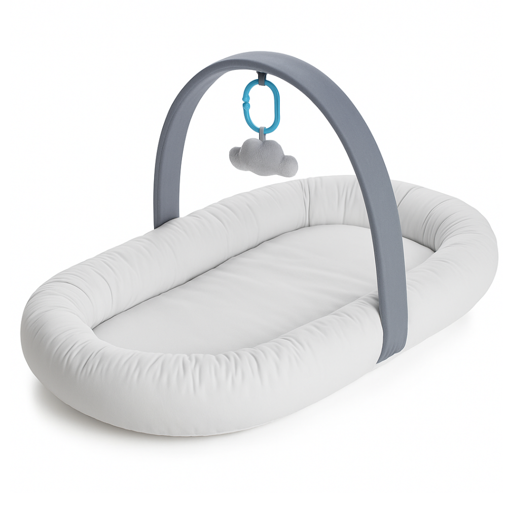 Baby Nest 2 in 1, cuib bebelusi, salteluta versatila si bara de jucarii detasabila, Soft Grey,BebePrice [2]