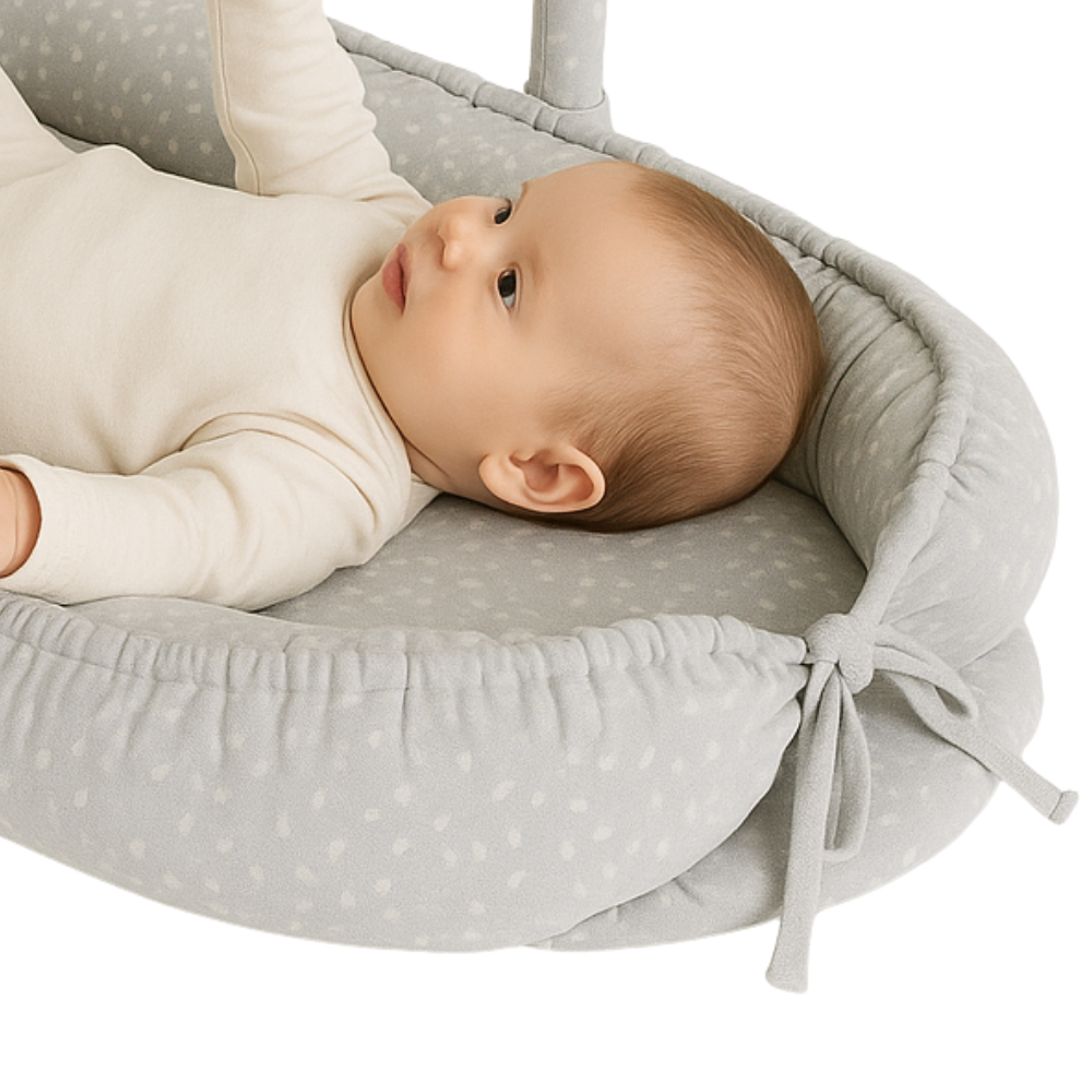 Baby Nest 2 in 1, cuib de bebelusi cu salteluta si bara de jucarii detasabila, Grey,BebePrice [5]