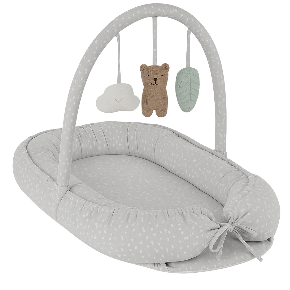 Baby Nest 2 in 1, cuib de bebelusi cu salteluta si bara de jucarii detasabila, Grey,BebePrice [2]
